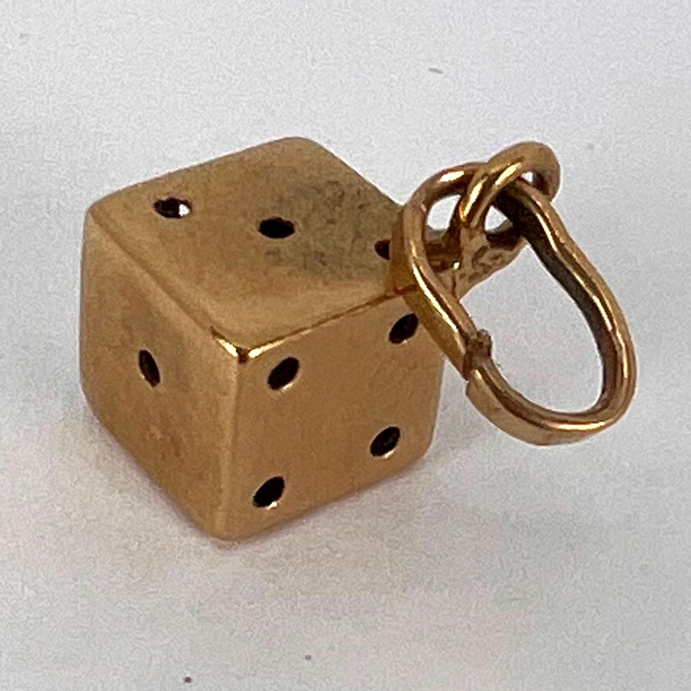 Lucky Dice 18K Yellow Gold Charm Pendant For Sale 7