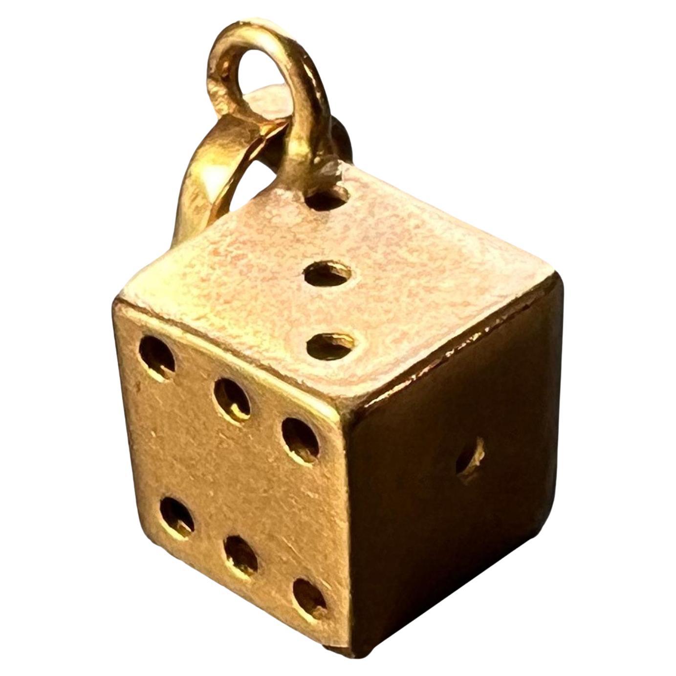 Lucky Dice 18K Yellow Gold Charm Pendant For Sale