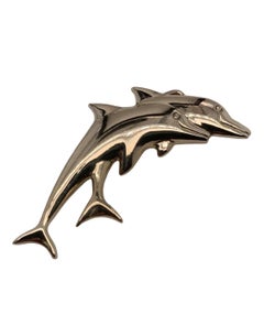 Lucky dolphin brooch art deco yellow gold