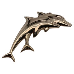 Lucky dolphin brooch art deco yellow gold