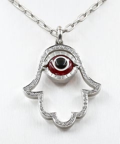 "Lucky Eye" Hamsa Pendant with Diamonds and Synthetic Ruby Eye