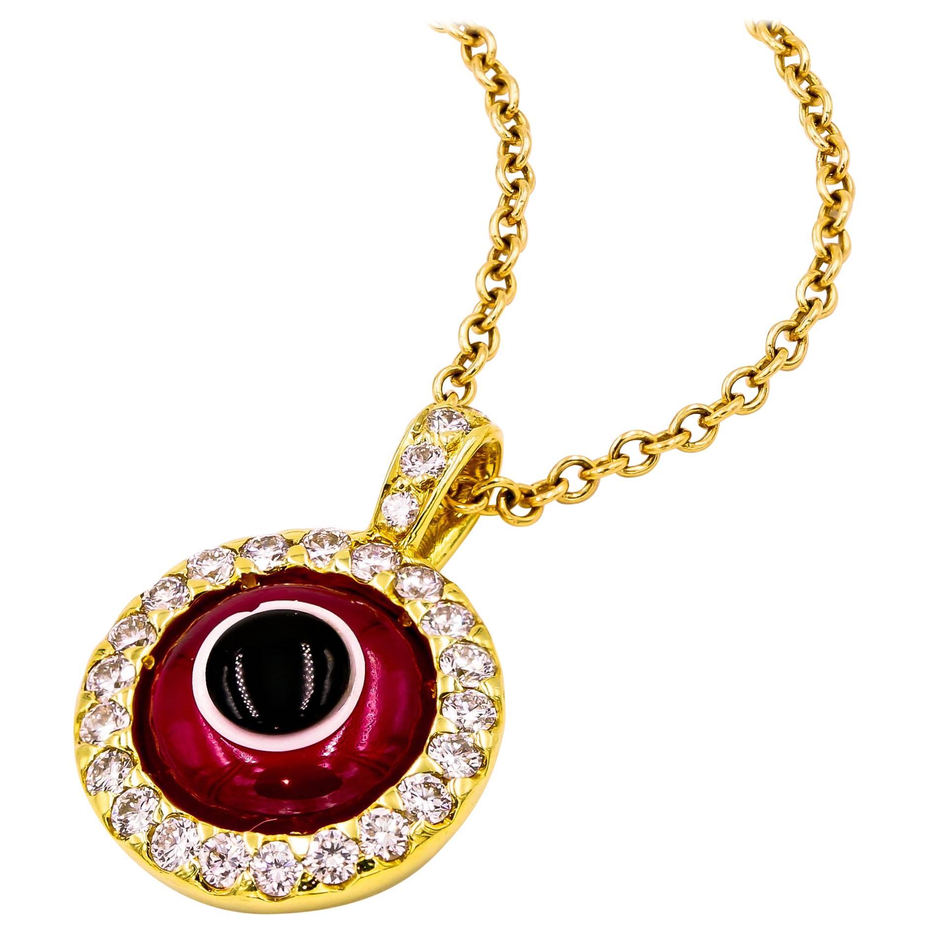 "Lucky Eye" Pendant with Diamonds and Ruby ‘Synthetic’ Eye For Sale
