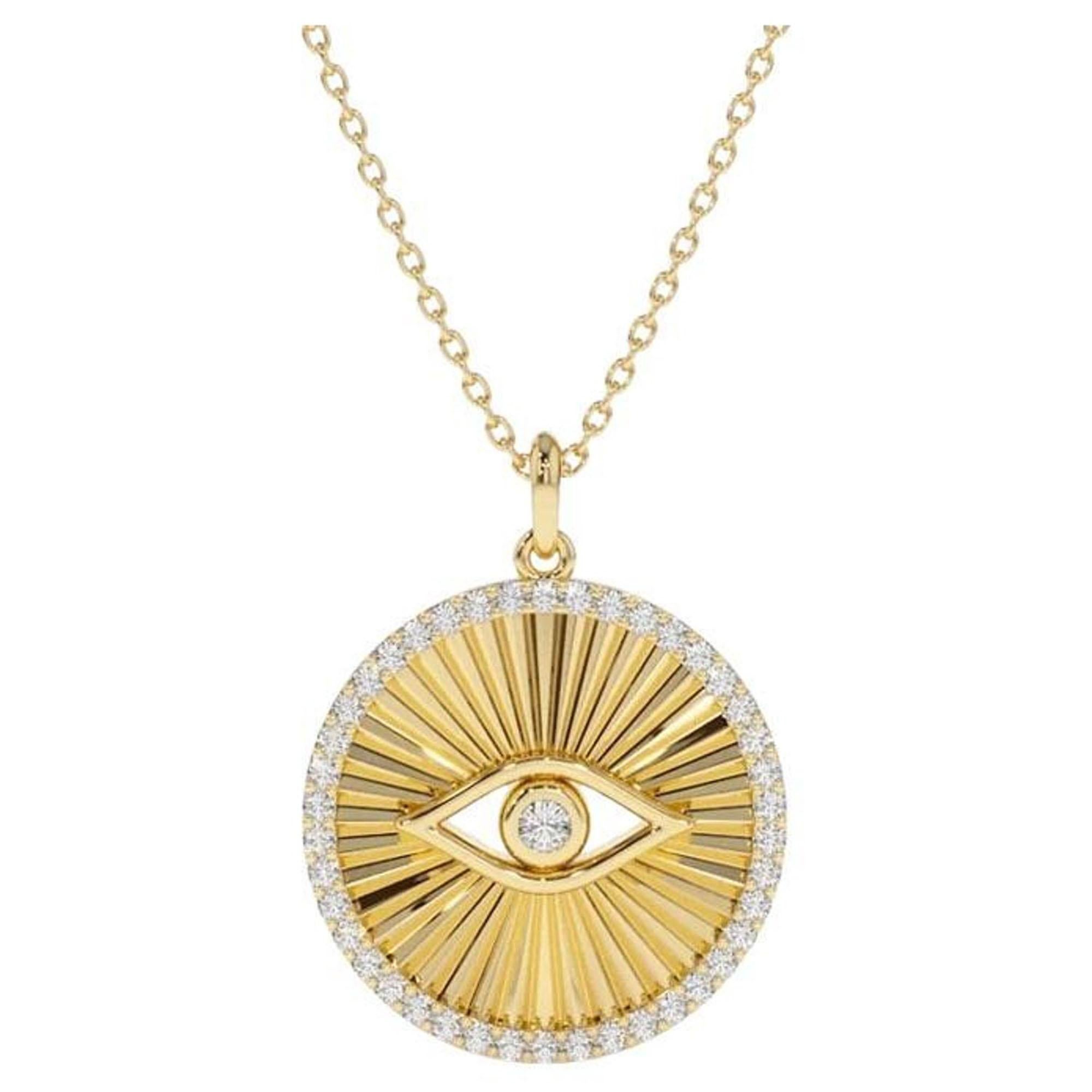 Collier étoile Lucky Eye Burst en or jaune 14 carats et diamants en vente