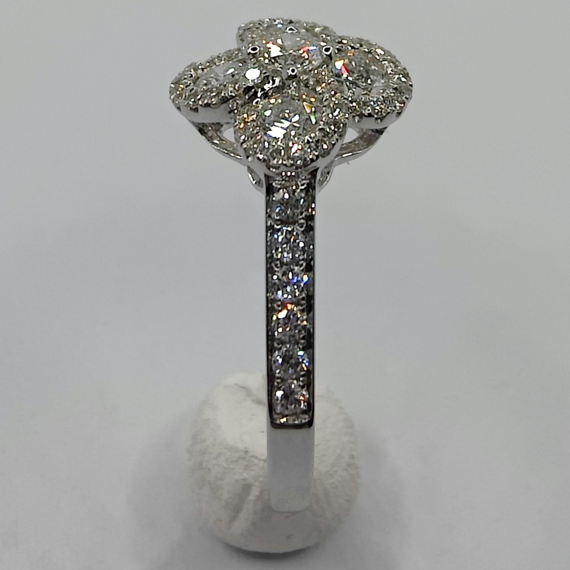 Women's Lucky Four-Leaf Clover .80 Carat Diamond Ring in 18K White Gold For Sale