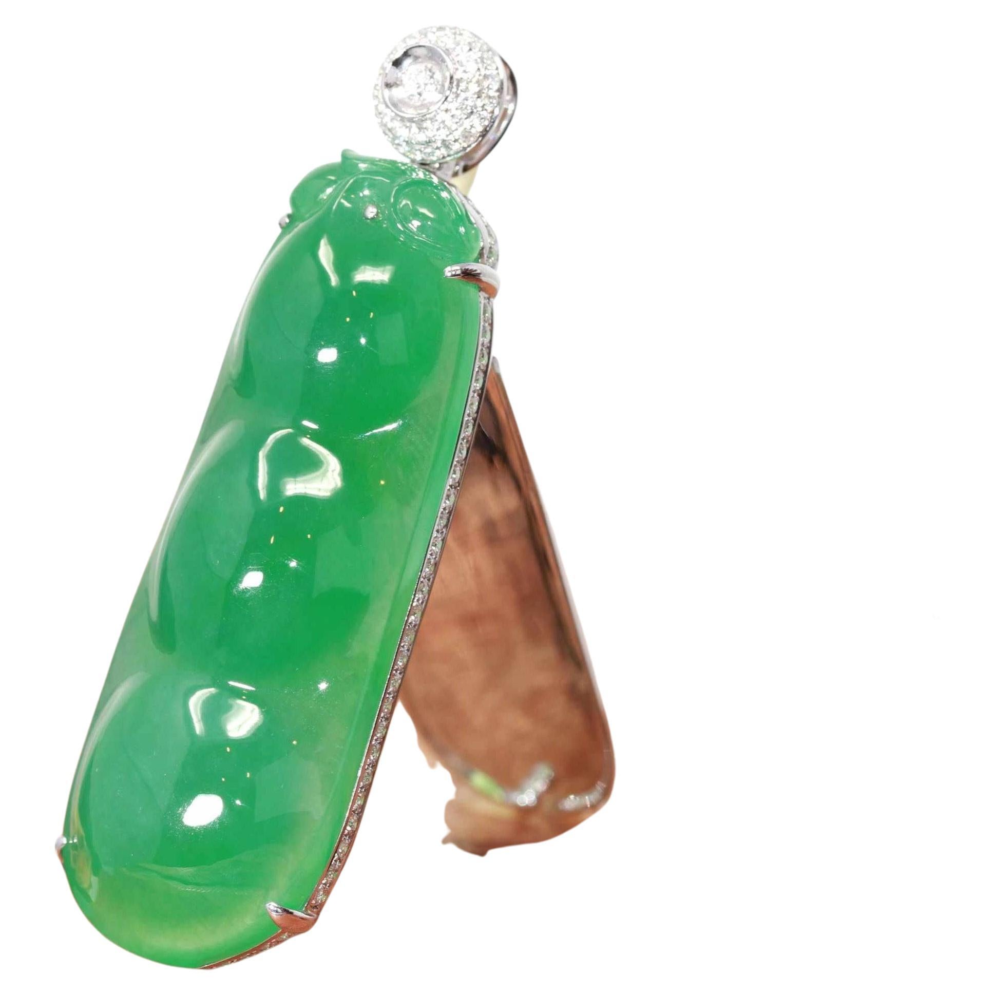 "Lucky Green Pea" High End Imperial Jadeite Baikalla Jewelry Signature Pendant For Sale