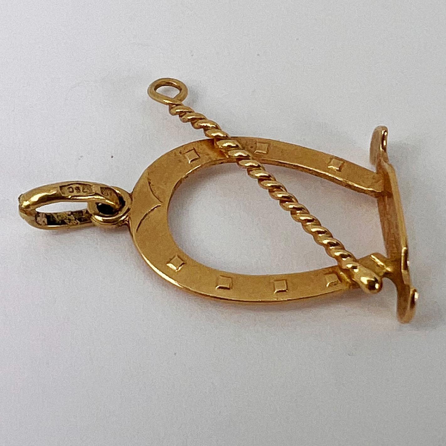 Lucky Horseshoe and Whip 18K Yellow Gold Charm Pendant For Sale 4