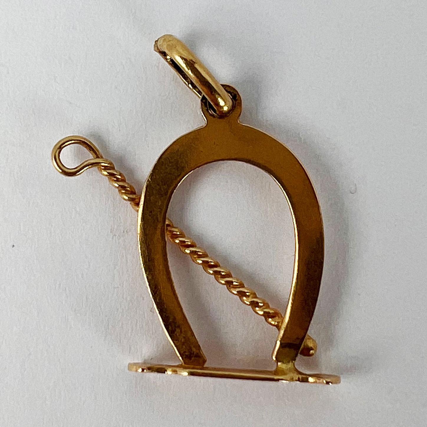 Lucky Horseshoe and Whip 18K Yellow Gold Charm Pendant For Sale 5