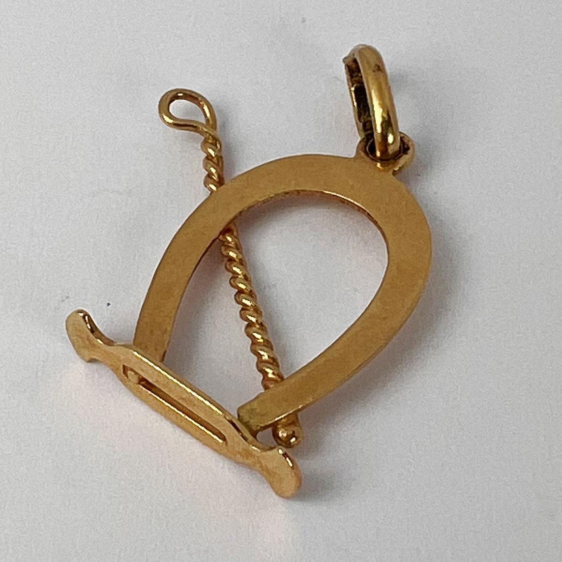 Lucky Horseshoe and Whip 18K Yellow Gold Charm Pendant For Sale 6