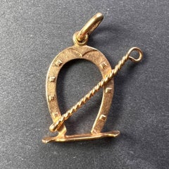 Lucky Horseshoe and Whip 18K Yellow Gold Charm Pendant