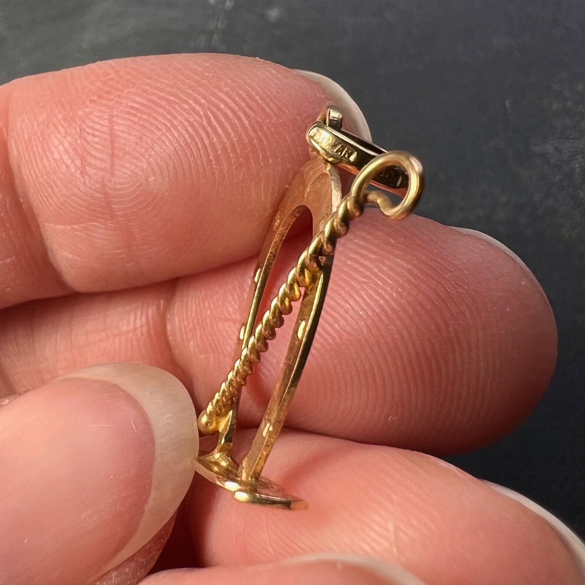 Lucky Horseshoe and Whip 18K Yellow Gold Charm Pendant For Sale 1