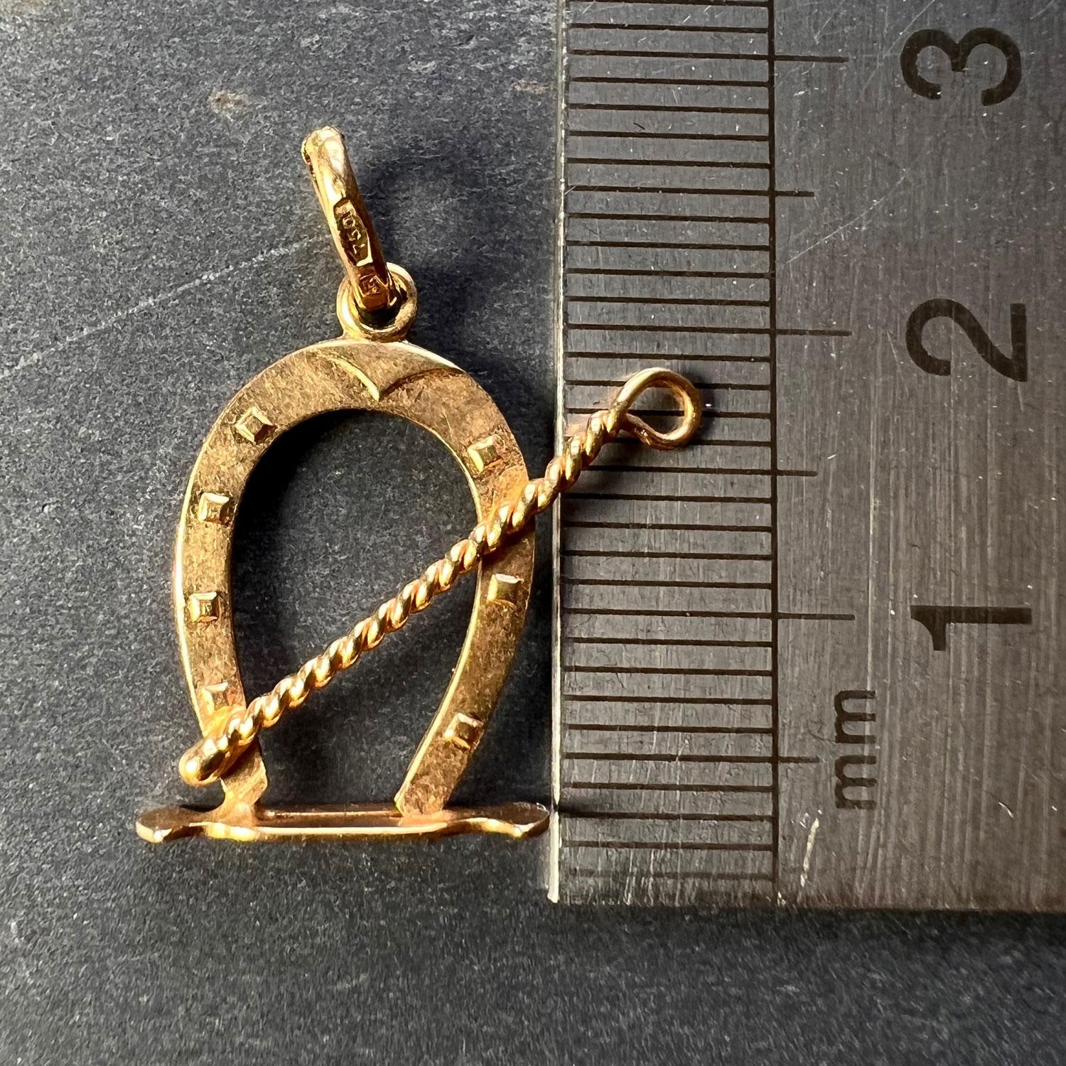 Lucky Horseshoe and Whip 18K Yellow Gold Charm Pendant For Sale 2
