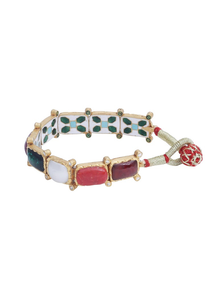 Lucky Nine Gems Bracelet Handcrafted in 18k Yellow Gold with Enamel at ...