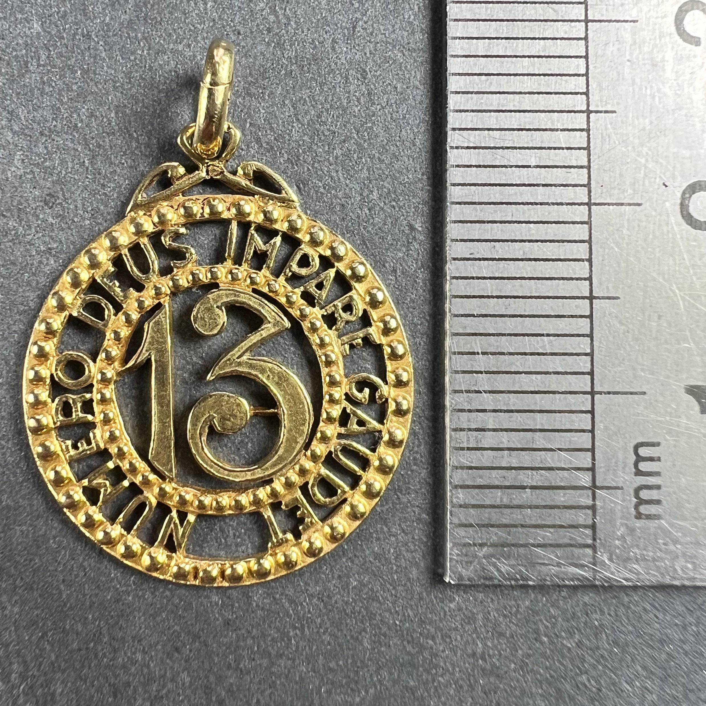 Lucky 'Number 13' 18K Yellow Gold Good Luck Charm Pendant 3