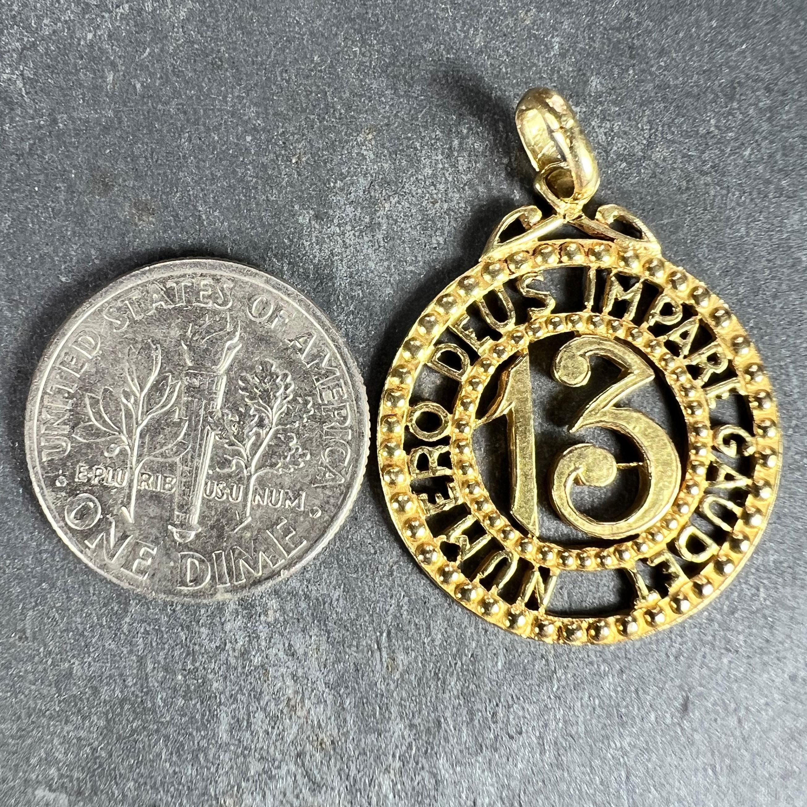 Lucky 'Number 13' 18K Yellow Gold Good Luck Charm Pendant 4