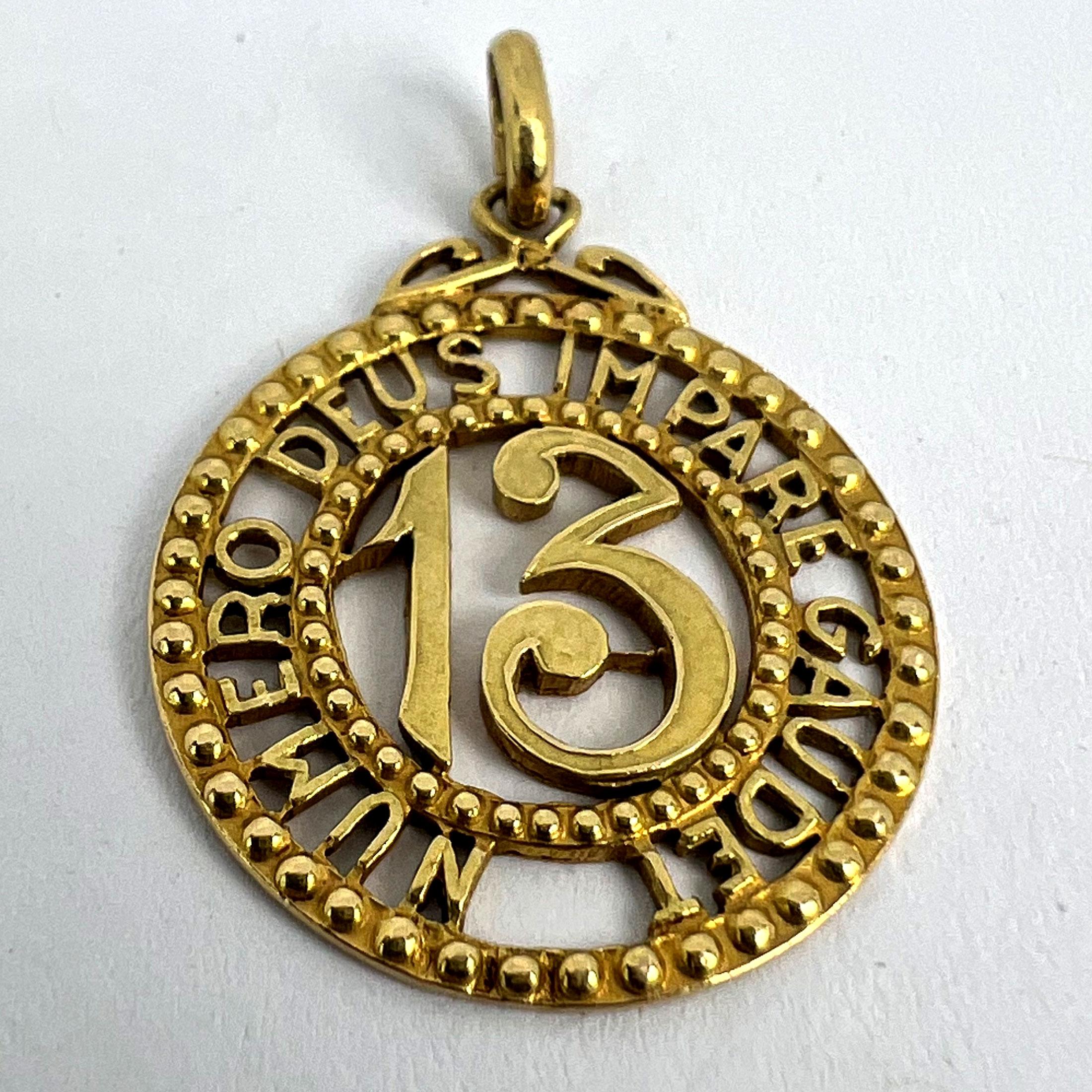 Lucky 'Number 13' 18K Yellow Gold Good Luck Charm Pendant 6