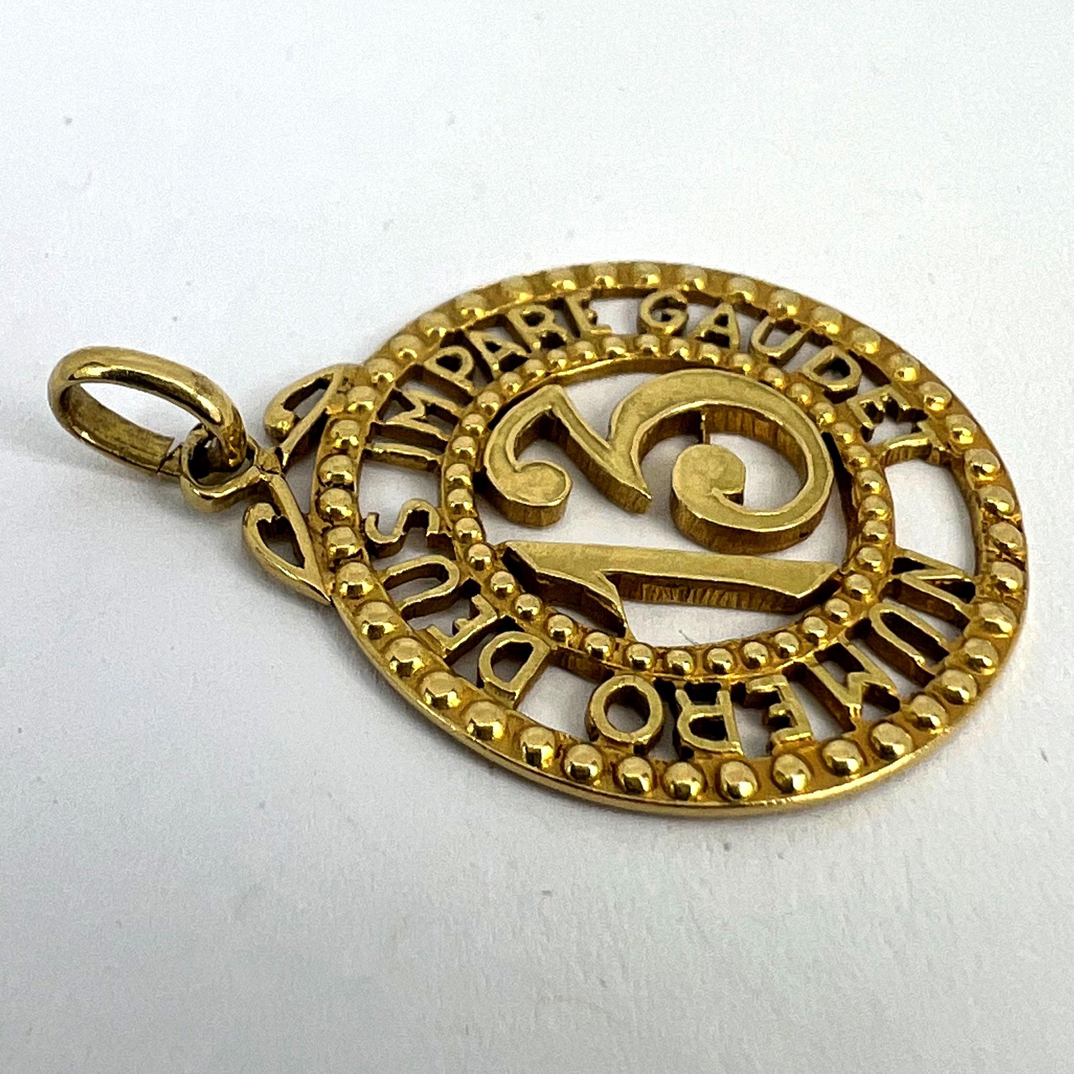 Lucky 'Number 13' 18K Yellow Gold Good Luck Charm Pendant 8