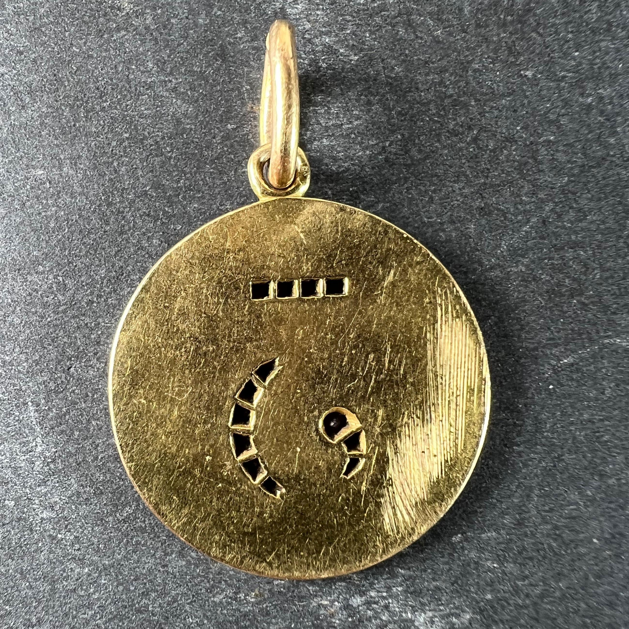 Art Deco Lucky 'Number 3' Baguette Cut Ruby 18K Yellow Gold Good Luck Charm Pendant For Sale