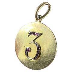 Lucky 'Number 3' Baguette Cut Ruby 18K Yellow Gold Good Luck Charm Pendant