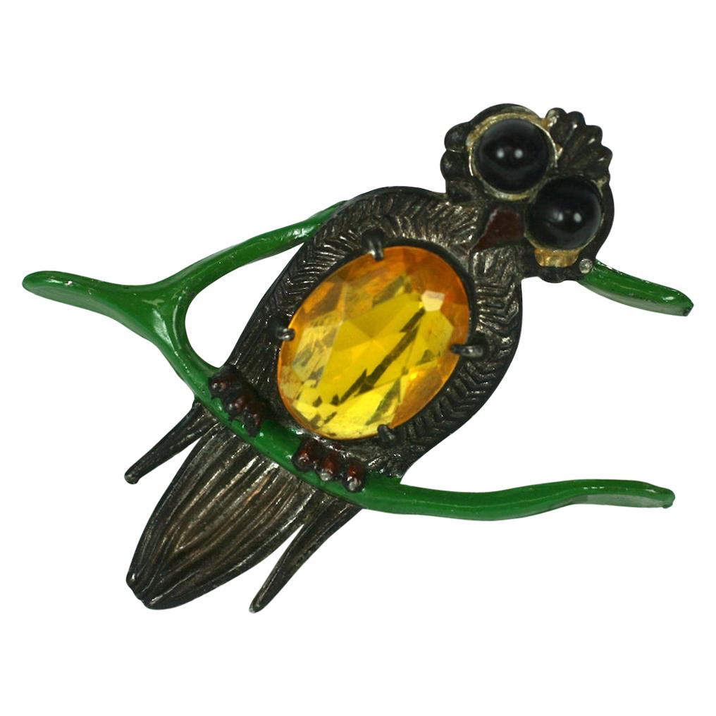 Lucky Owl on Horseshoe Brooch For Sale