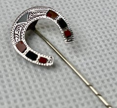 Lucky Horseshoe Stickpin with Bloodstone & Jasper-Scotland, 19th c.