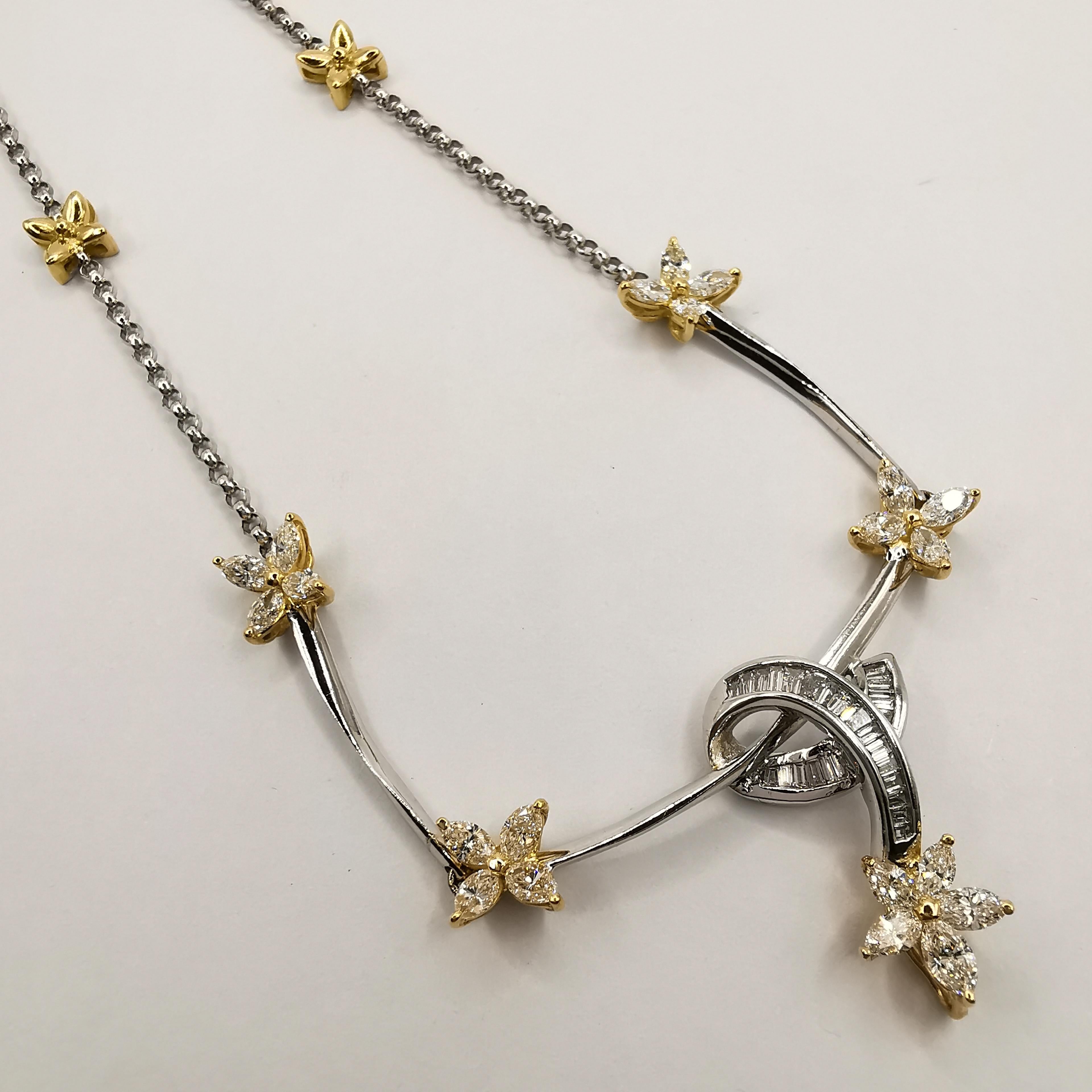 Contemporary Lucky Stars Diamond Two-Tone Necklace in 18k White & Yellow Gold For Sale
