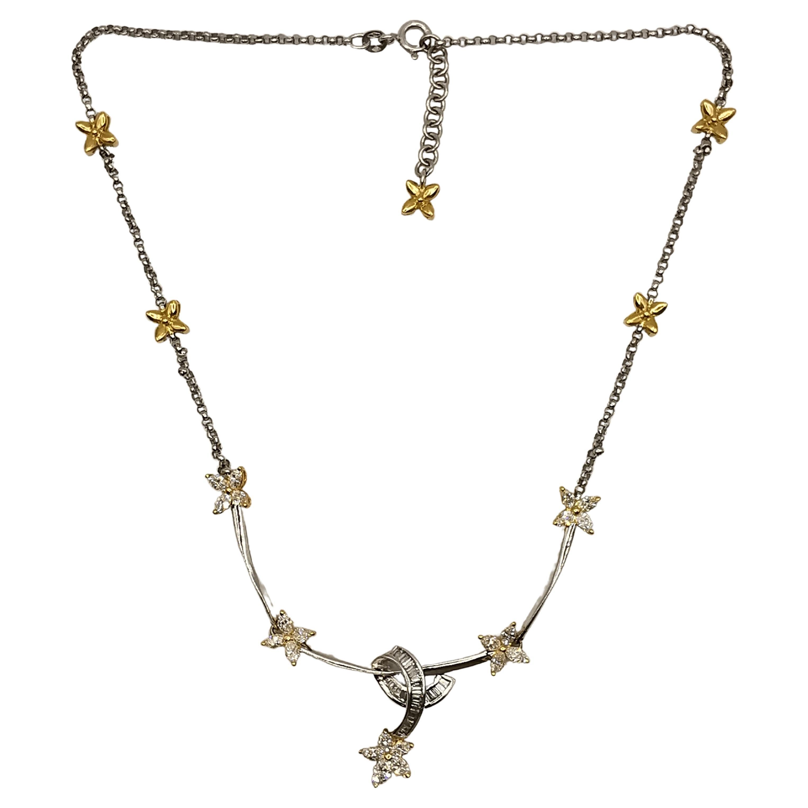 Lucky Stars Diamond Two-Tone Necklace in 18k White & Yellow Gold For Sale