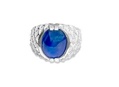 LUCKY, Sterling Silver & Natural 6ct Blue Sapphire Ring