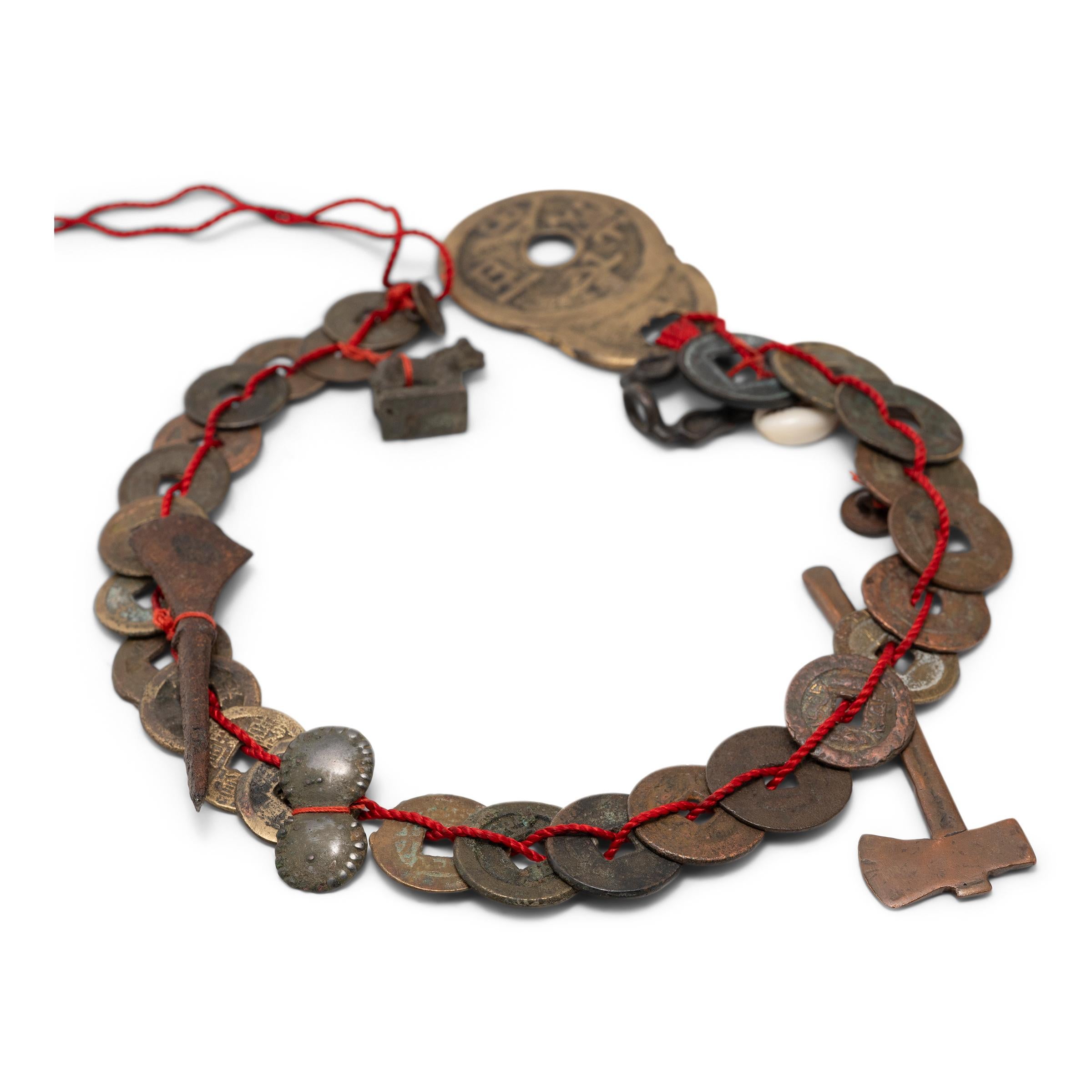 Lucky Strand of Antique Chinese Coins and Charms In Good Condition In Chicago, IL