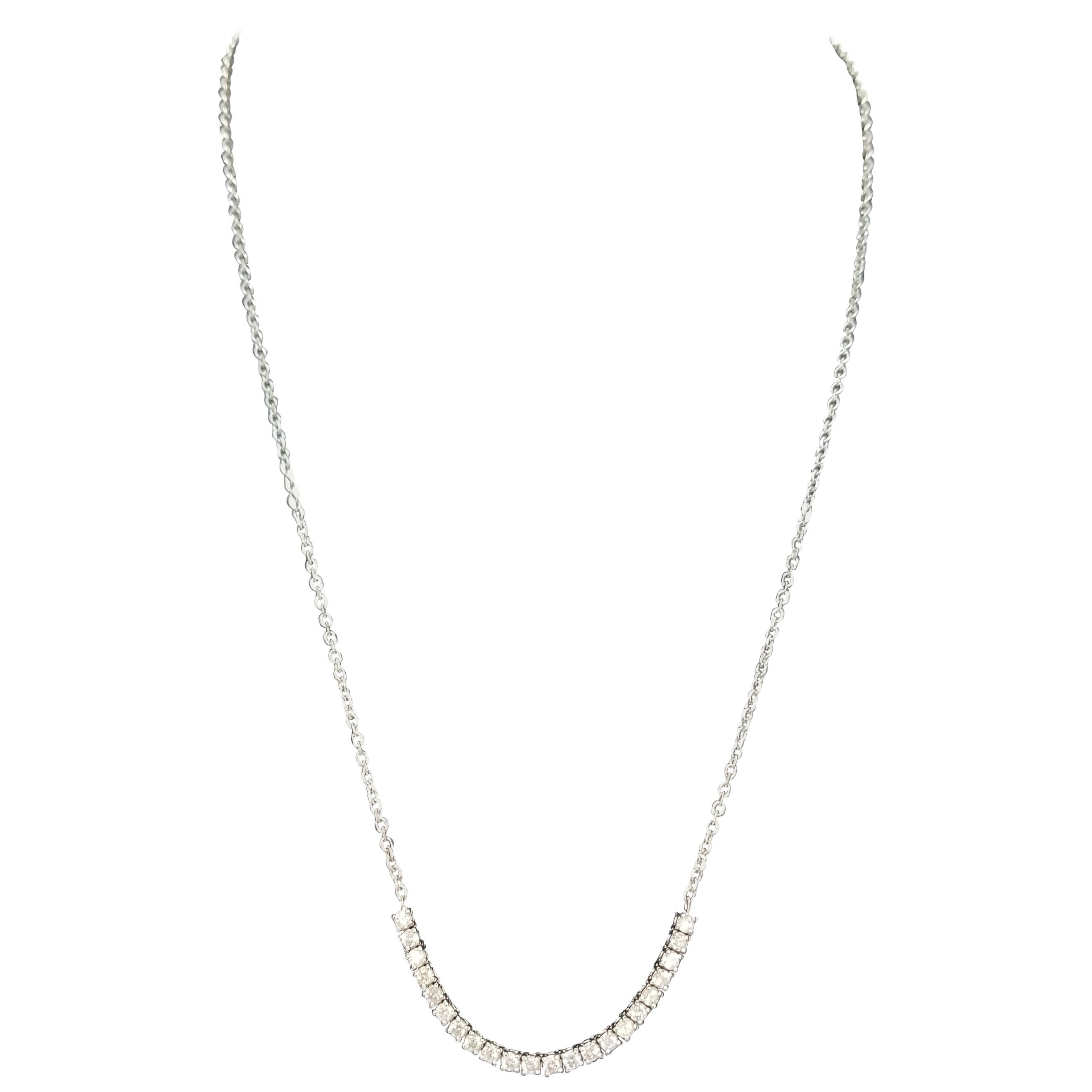 0.70 ctw Diamond Mini Necklace Tennis 14 Karat White Gold 18'' For Sale