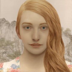 SELINA n°1, peinture de portrait contemporaine, figurative, cheveux rouges, mannequin, gingembre