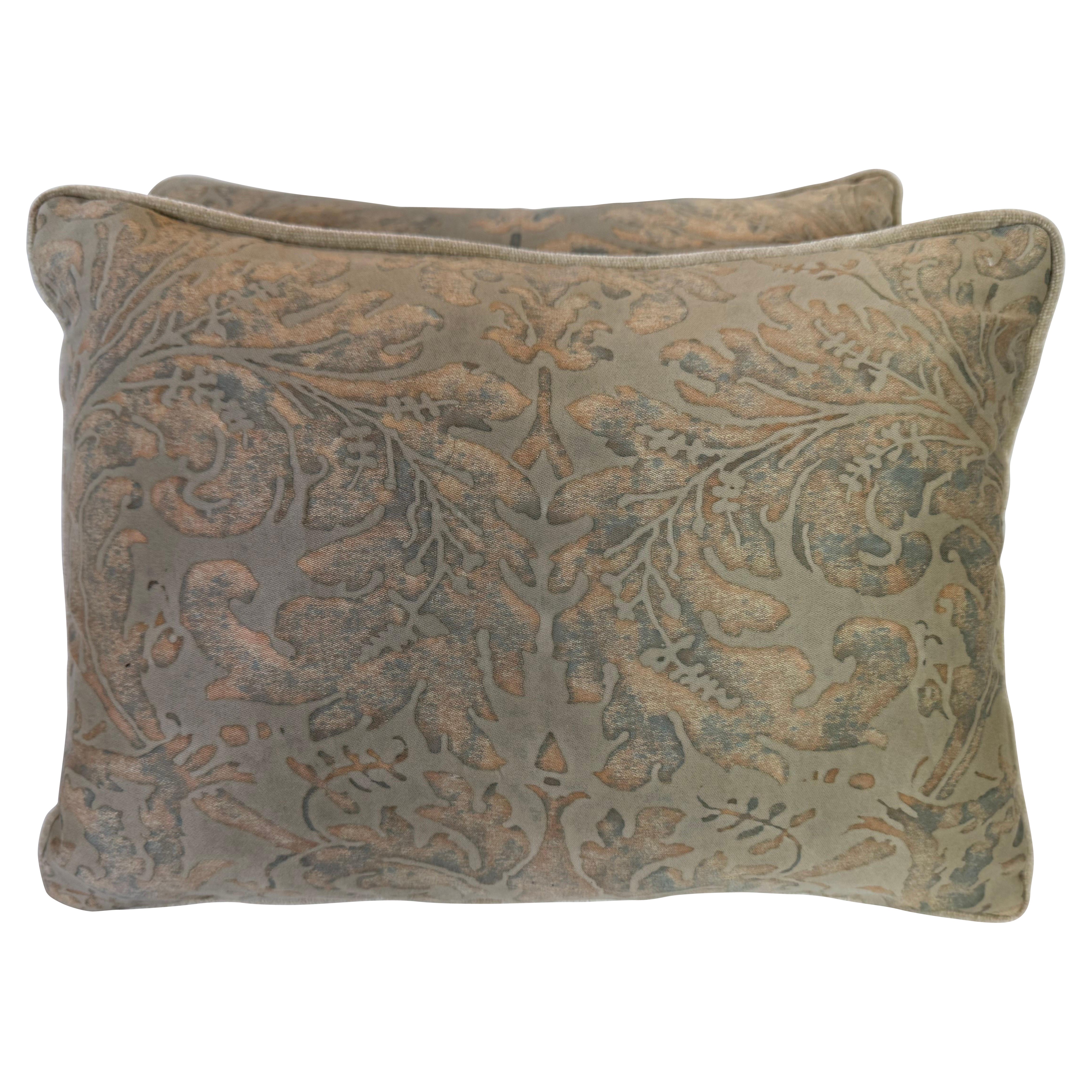 Fortuny Lucrezia Pillows, Cotton and Linen Pair with Elegant Damask