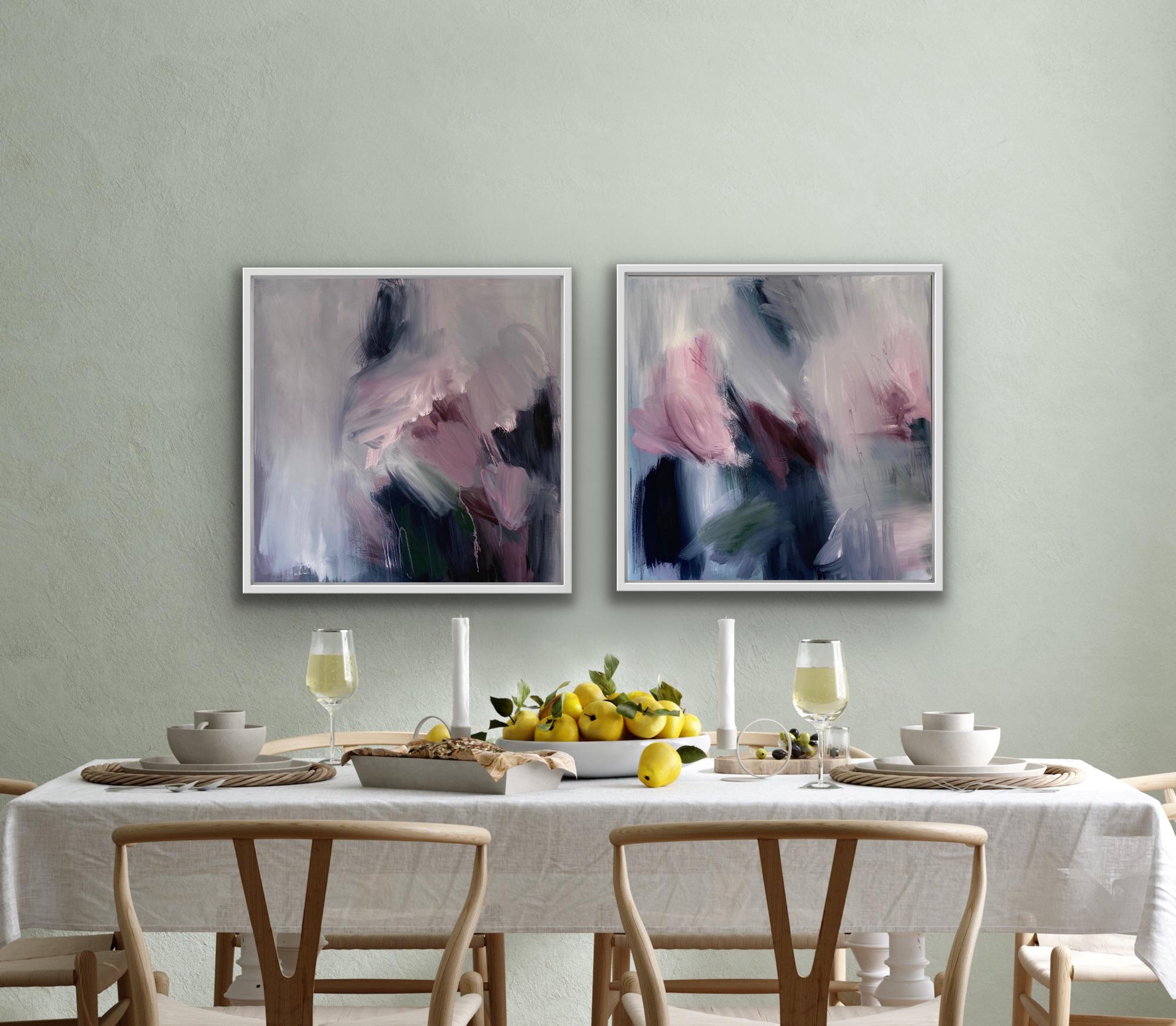 Spring Blossom 1 and Spring Blossom 2 - Gray Abstract Painting by Lucy Beale