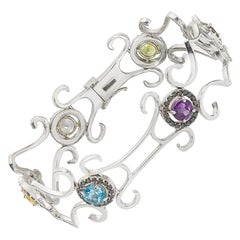 Lucy Black and White Diamond with Colored Gem Link Bracelet Large