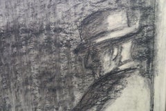 Lucy Dickens (1959-) English original pencil graphite BAR ROOM PORTRAIT STUDY