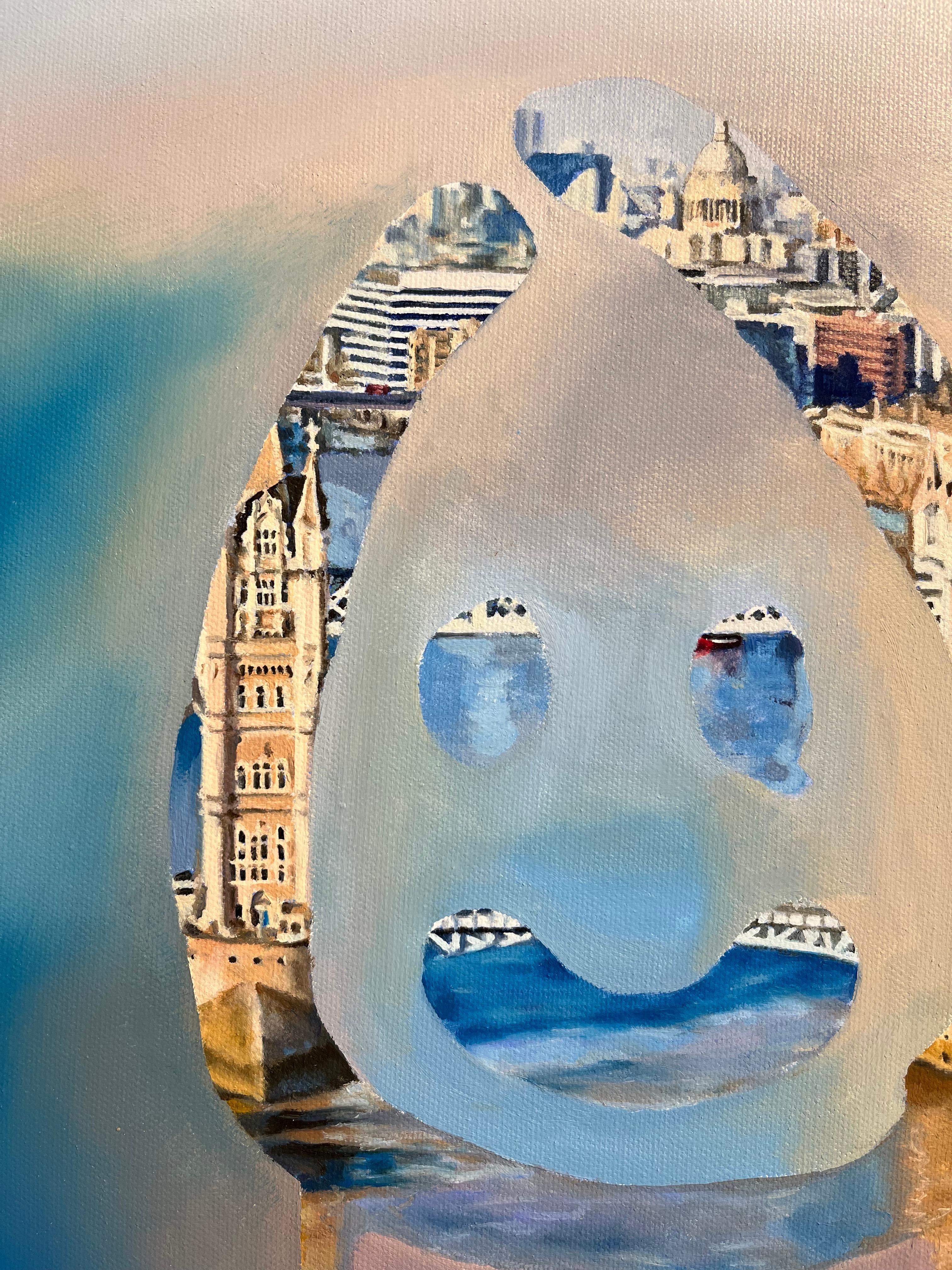 Atalayas-original pintura al óleo realismo moderno ciudad-contemporáneo  arte - Figurative Painting Azul de Lucy du Sautoy