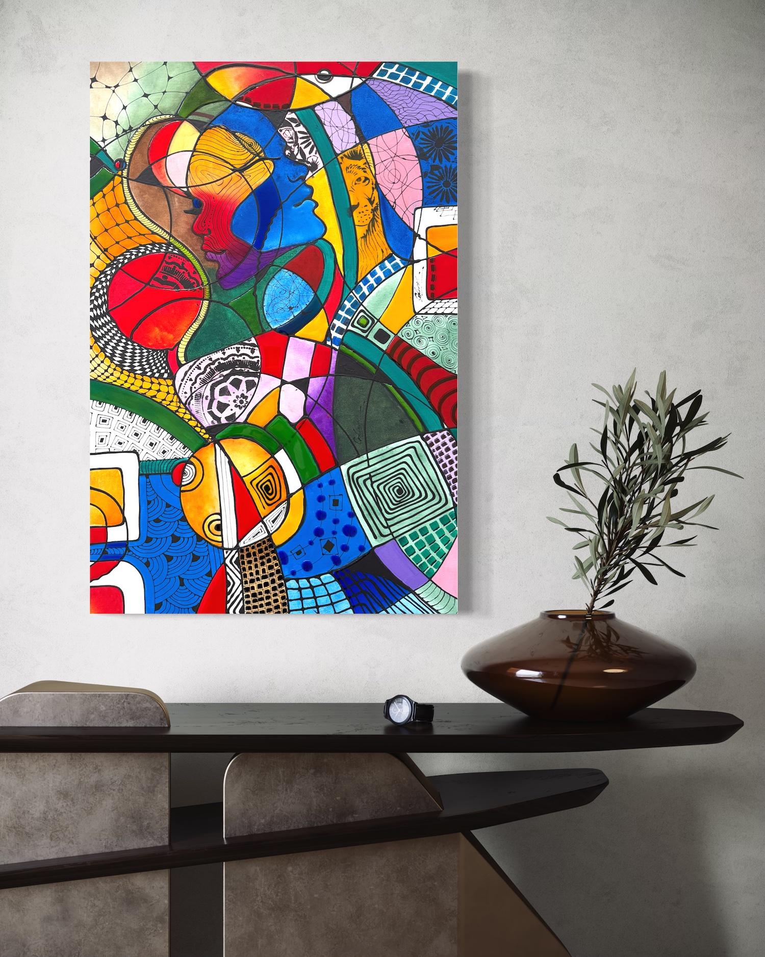 Volti del tempo Ritratto astratto Pittura originale su tela,  Pronto per essere appeso in vendita 2