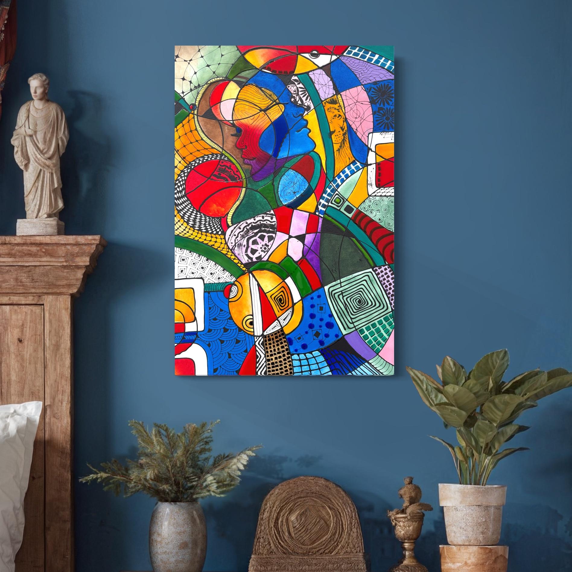 Volti del tempo Ritratto astratto Pittura originale su tela,  Pronto per essere appeso in vendita 3