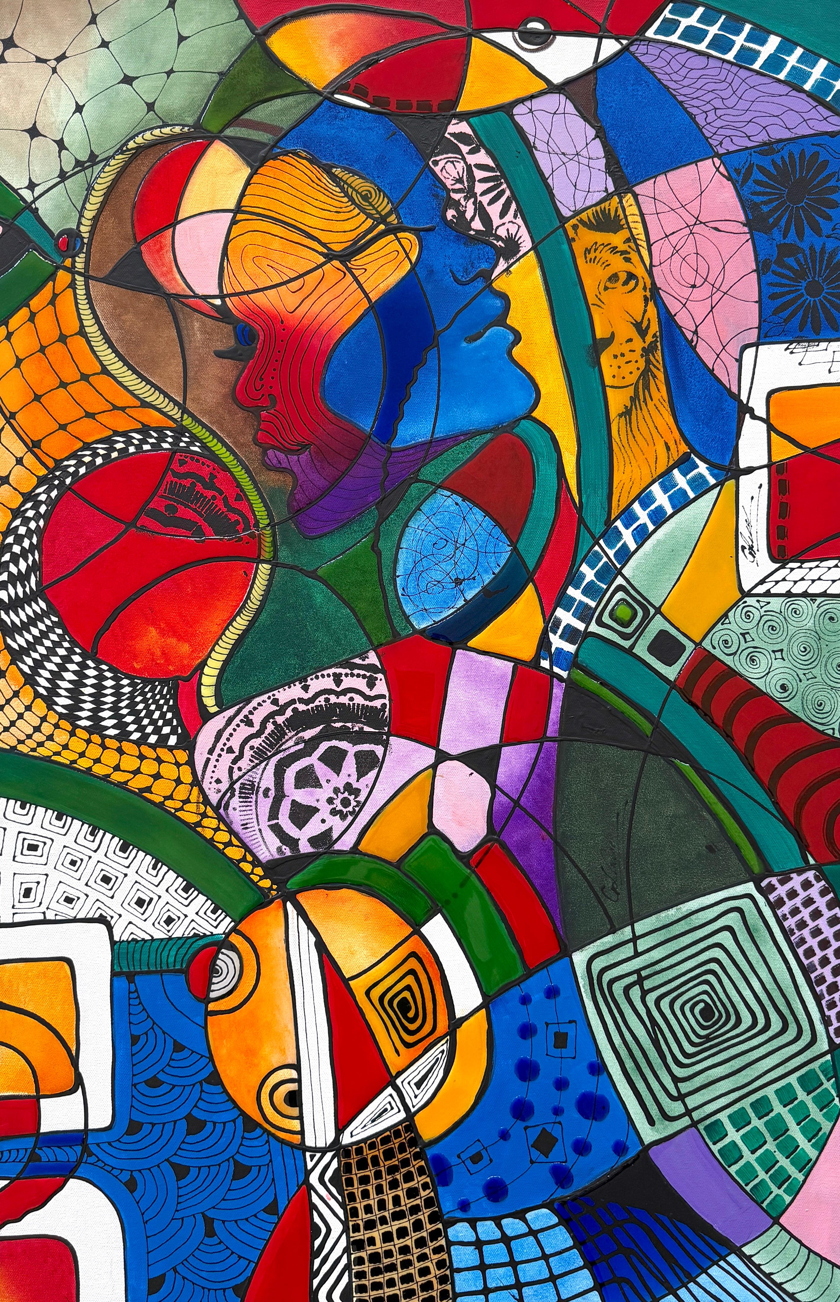 Volti del tempo Ritratto astratto Pittura originale su tela,  Pronto per essere appeso