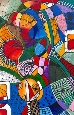 Volti del tempo Ritratto astratto Pittura originale su tela,  Pronto per essere appeso