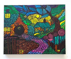 Magic Forest Abstraktes 3D Neonfarben Originalgemälde auf Leinwand, hängefertig