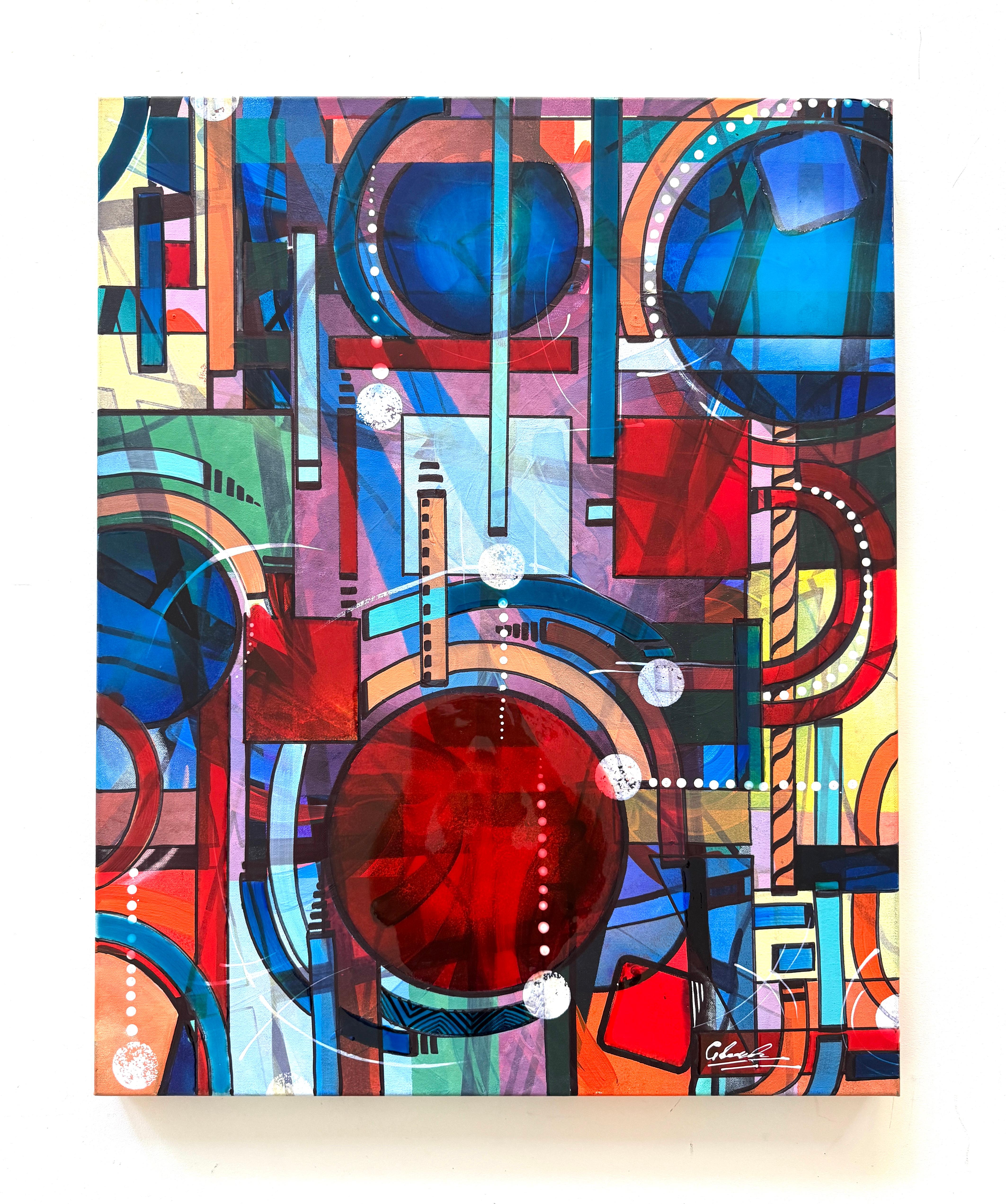 New Galaxy of Music Abstract 3D Neon Colors Painting on canvas,  Ready to Hang - Purple Abstract Painting by Lucy Gregry 
