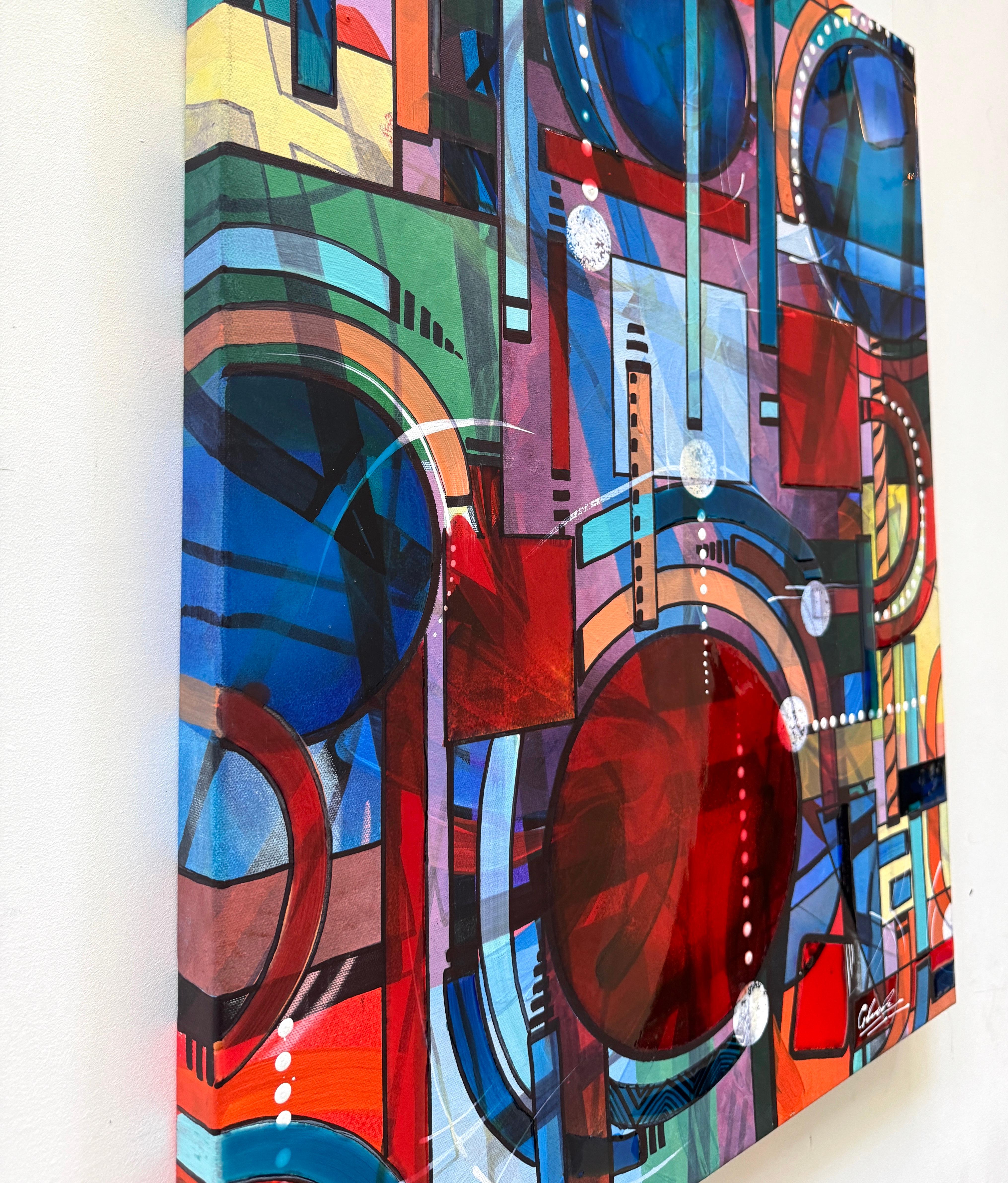 New Galaxy of Music Abstract 3D Neon Colors Painting on canvas,  Ready to Hang For Sale 3