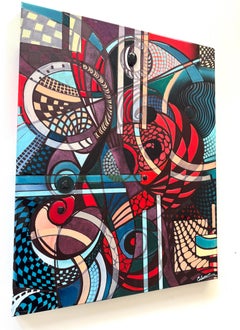 Religione e politica Pittura astratta 3D con colori al neon su tela,  Pronto per essere appeso