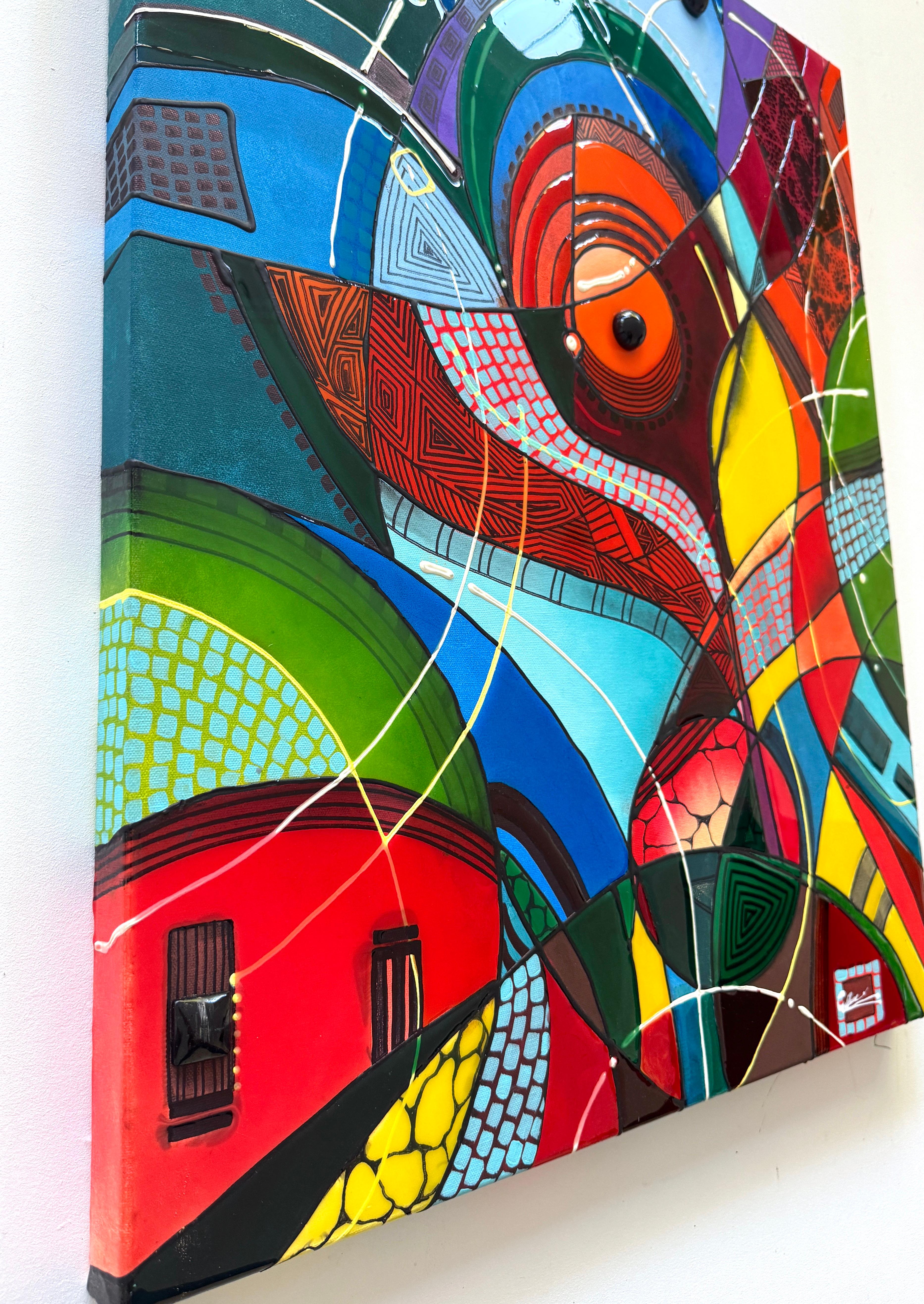 Revival Abstract 3D Neon Colors Painting on canvas,  Ready to Hang For Sale 2