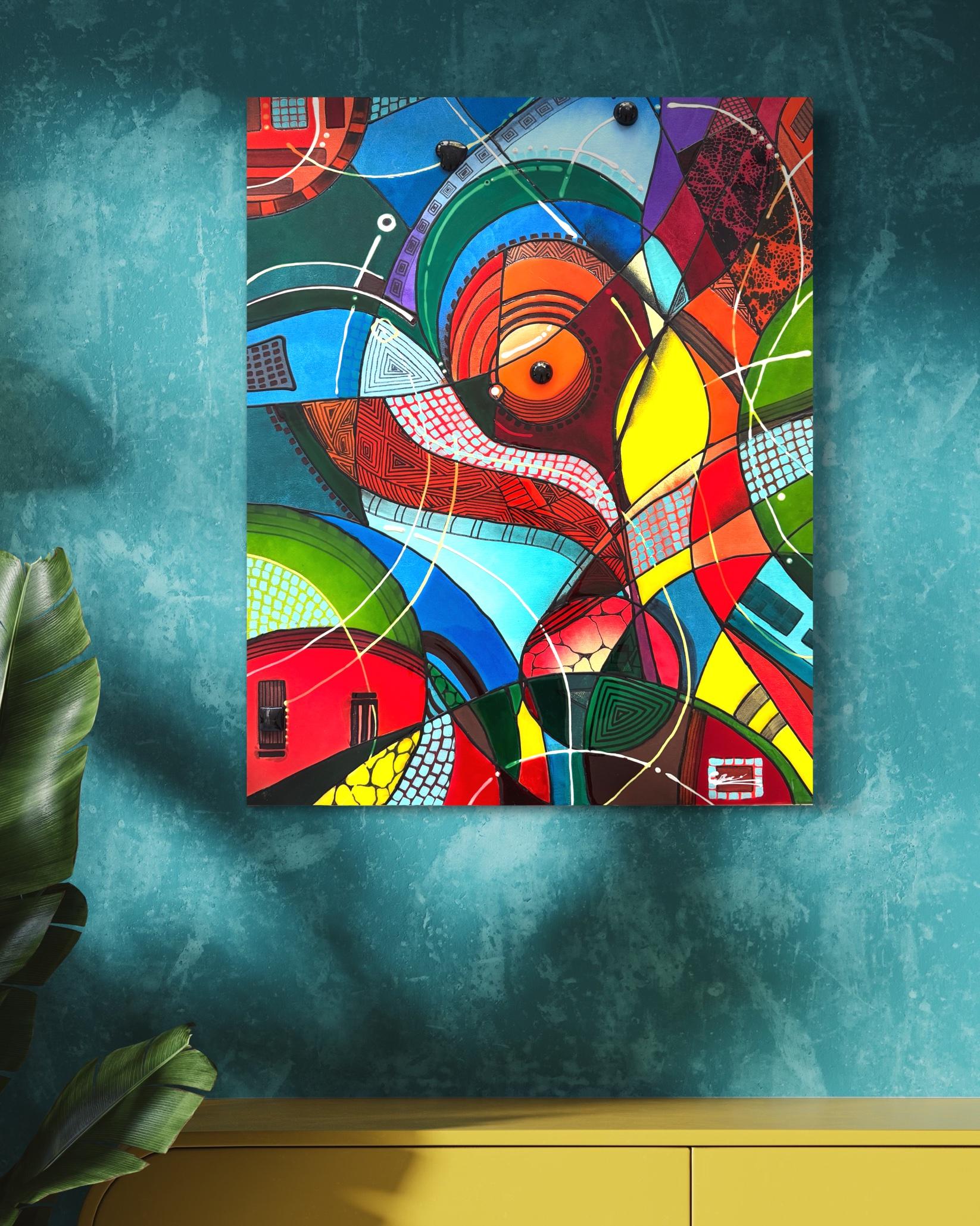 Revival Abstract 3D Neon Colors Painting on canvas,  Ready to Hang For Sale 4