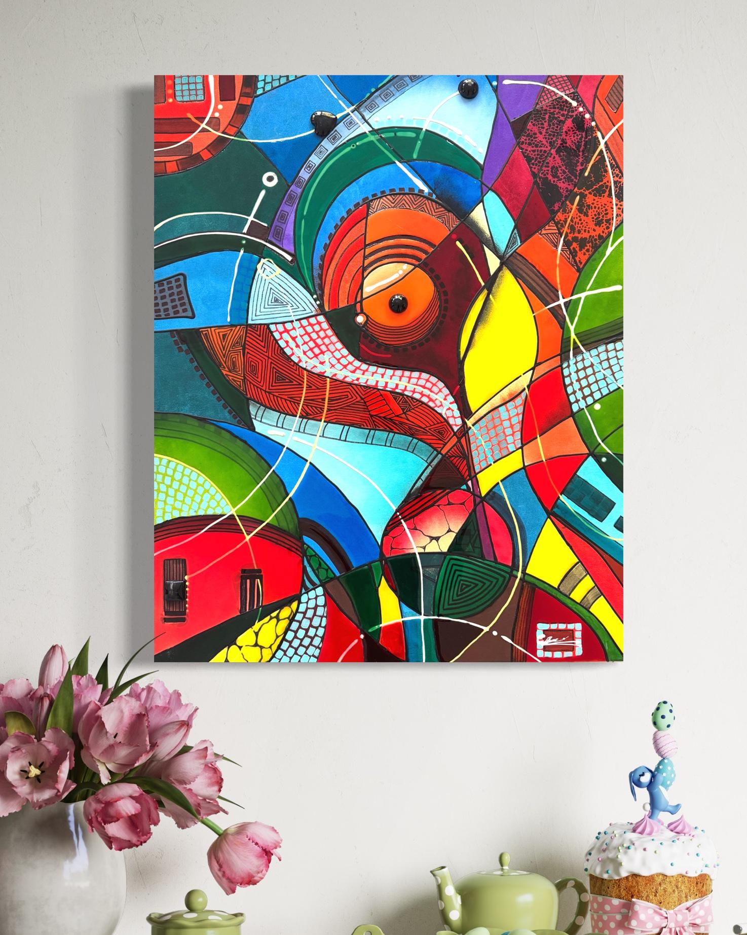Revival Abstract 3D Neon Colors Painting on canvas,  Ready to Hang For Sale 5