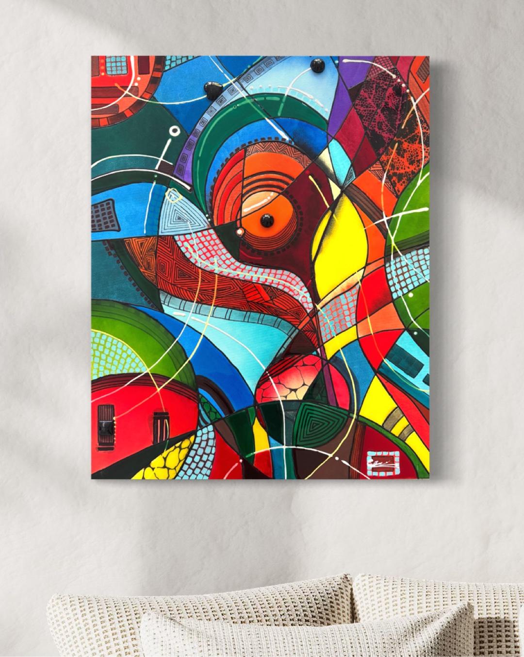 Revival Abstract 3D Neon Colors Painting on canvas,  Ready to Hang For Sale 6