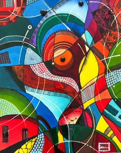 Revival Pittura astratta 3D con colori al neon su tela,  Pronto per essere appeso