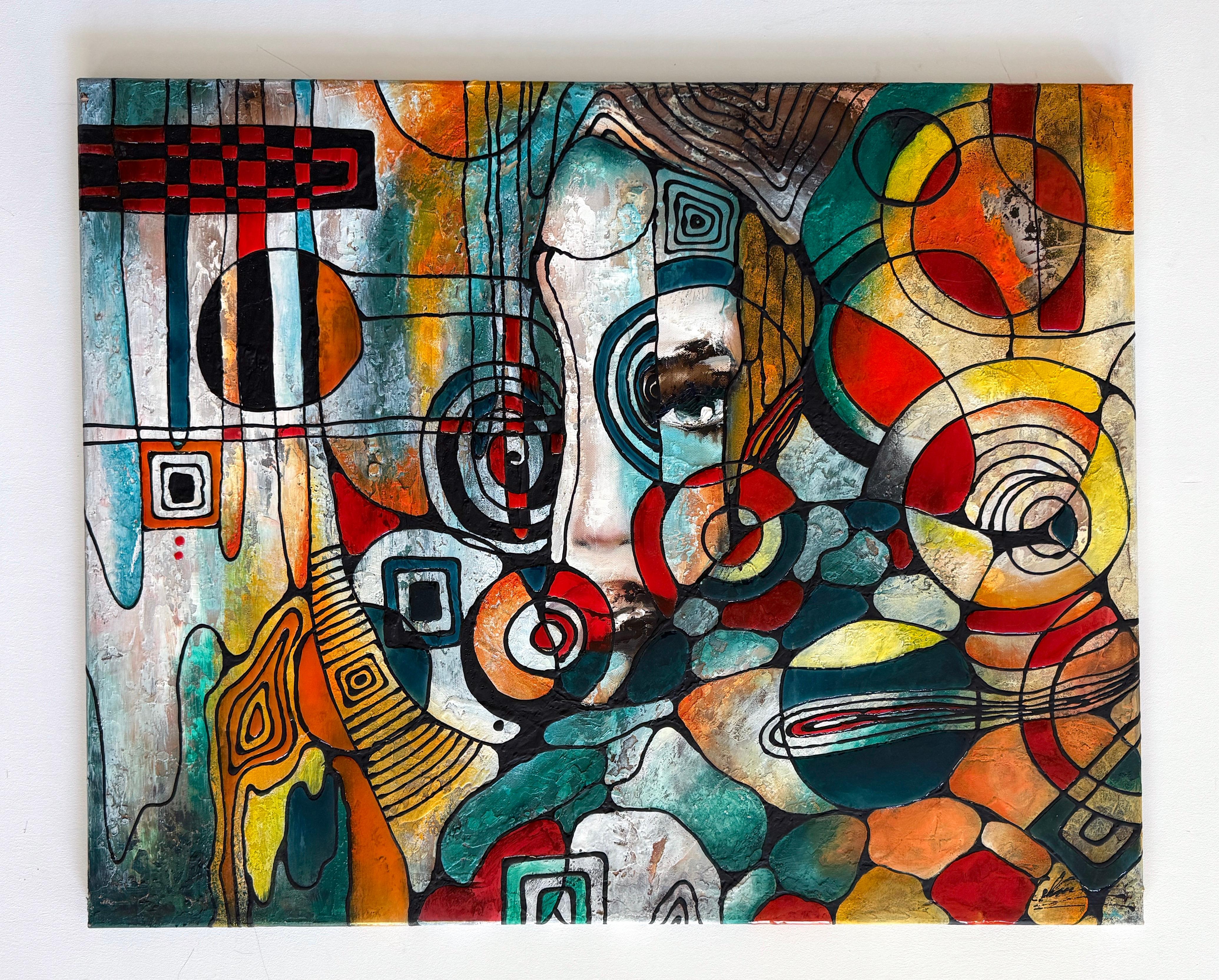 Spectrum of Self Abstract Portrait, Originalgemälde auf Leinwand,  Bereit zum Aufhängen – Painting von Lucy Gregry 