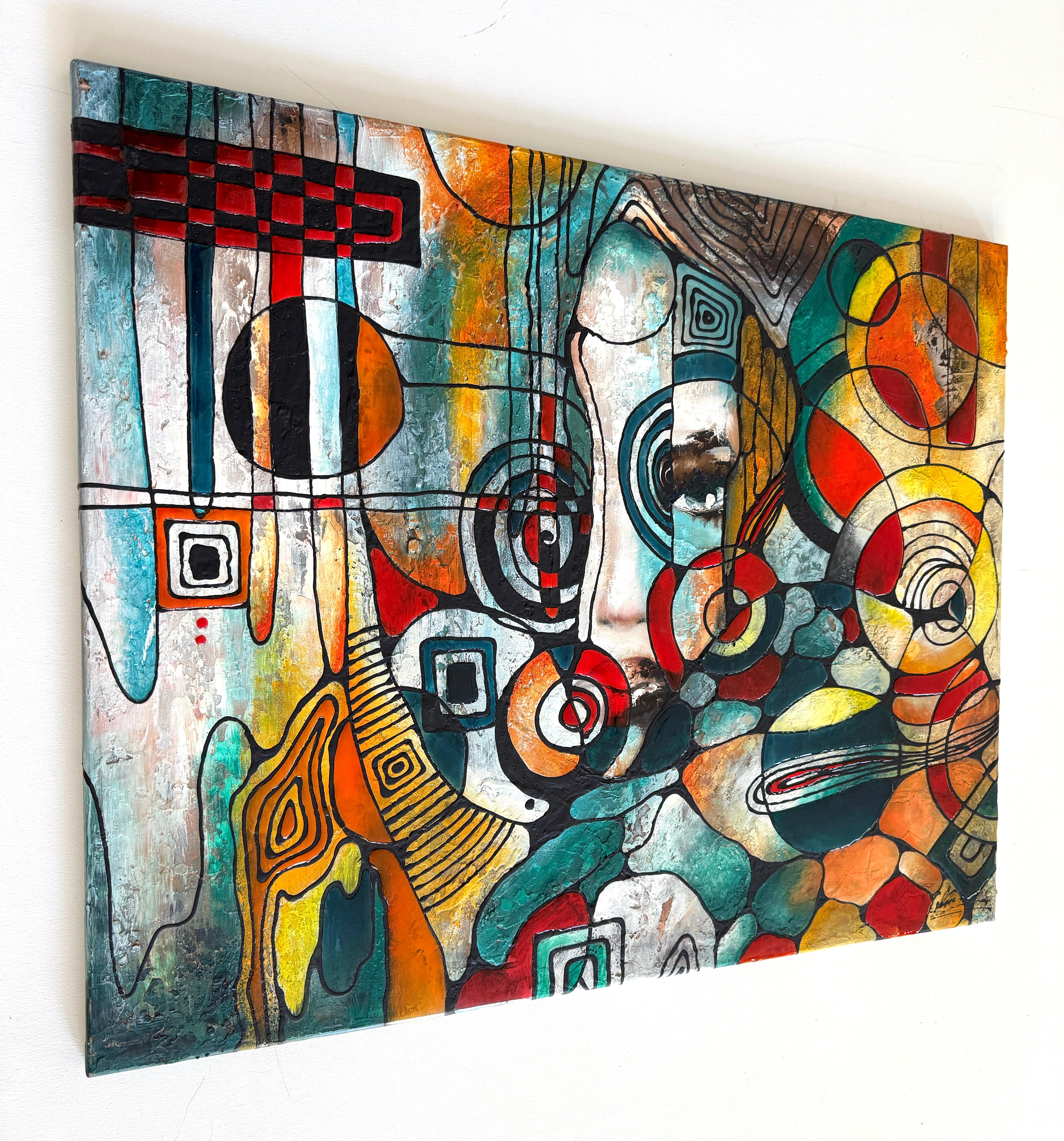 Spectrum of Self Abstract Portrait, Originalgemälde auf Leinwand,  Bereit zum Aufhängen (Schwarz), Abstract Painting, von Lucy Gregry 